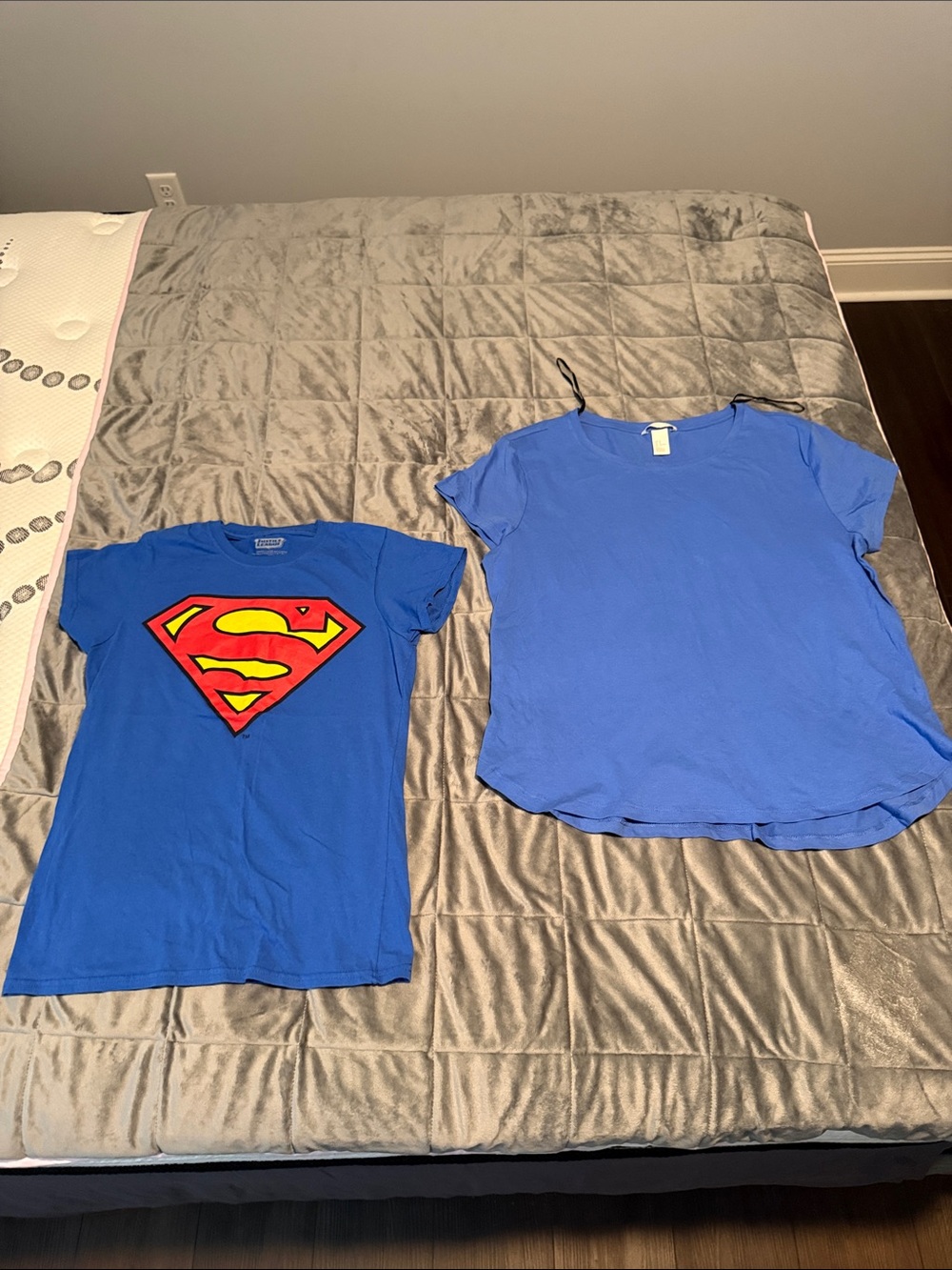 Blue Superman Logo Tee & Solid Blue Blouse - Twin Set